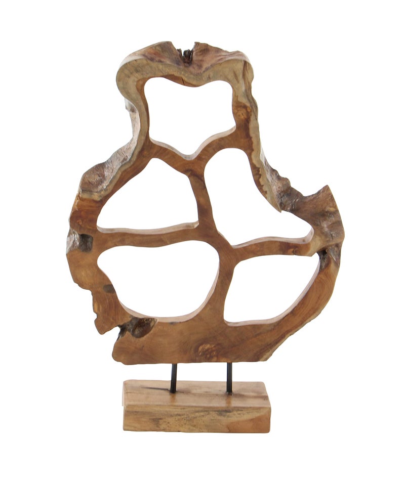 Deco 79 Teak Wood Abstract Handmade Decorative Sculpture Home Decor Statue, Accent Figurine 16" x 8" x 25", Brown - Image 4